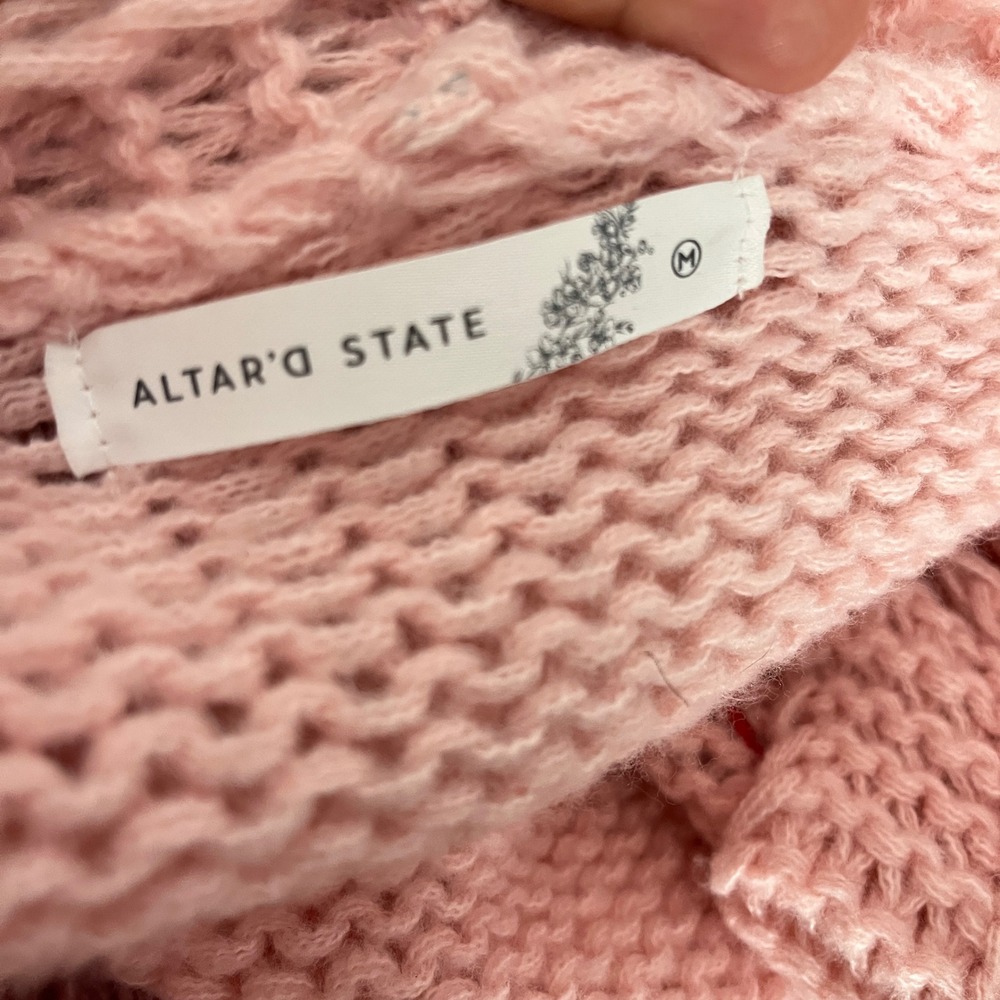 Altar'd State Cherry Embroidered Cardigan Women Medium Pink Chunky Knit Sweater - Picture 5 of 6
